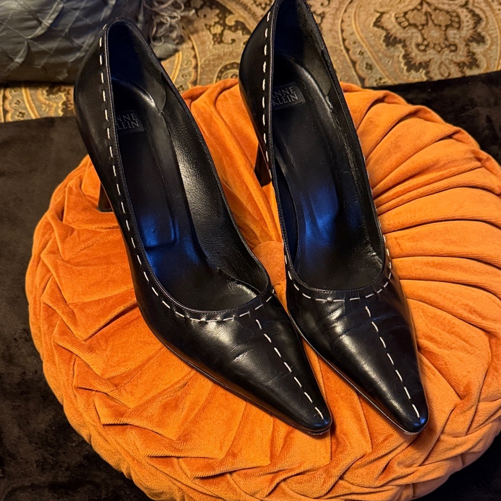 Anne Klein Black Heels with White Stitching